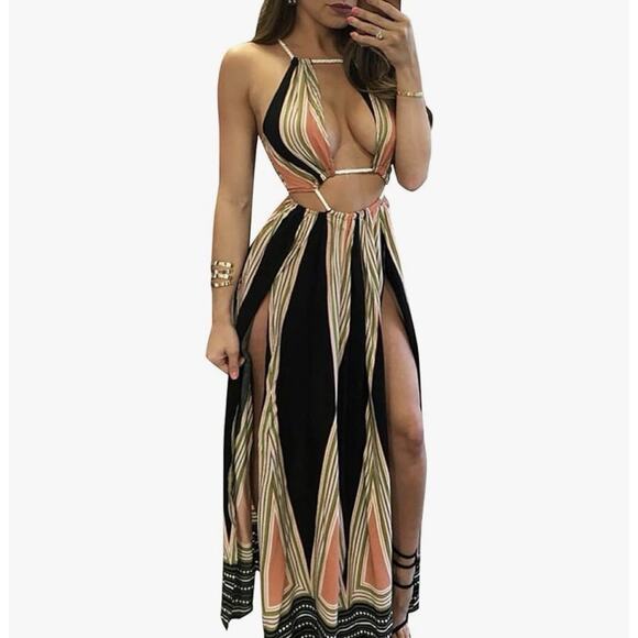 BIUBIU Other - Women’s Biubiu Halter Boho Cover-Up Maxi Dress – Aztec Print – Size M NWT